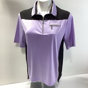 Jamie Sadock Golf Shirt Women's Purple Black Zip Polo Top Zipper Details Medium